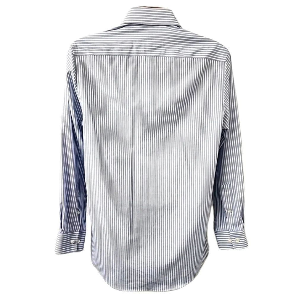 MICHAEL Michael KORS Blue  White Striped Long Sleeve No Iron Dress Shirt 15 32/3